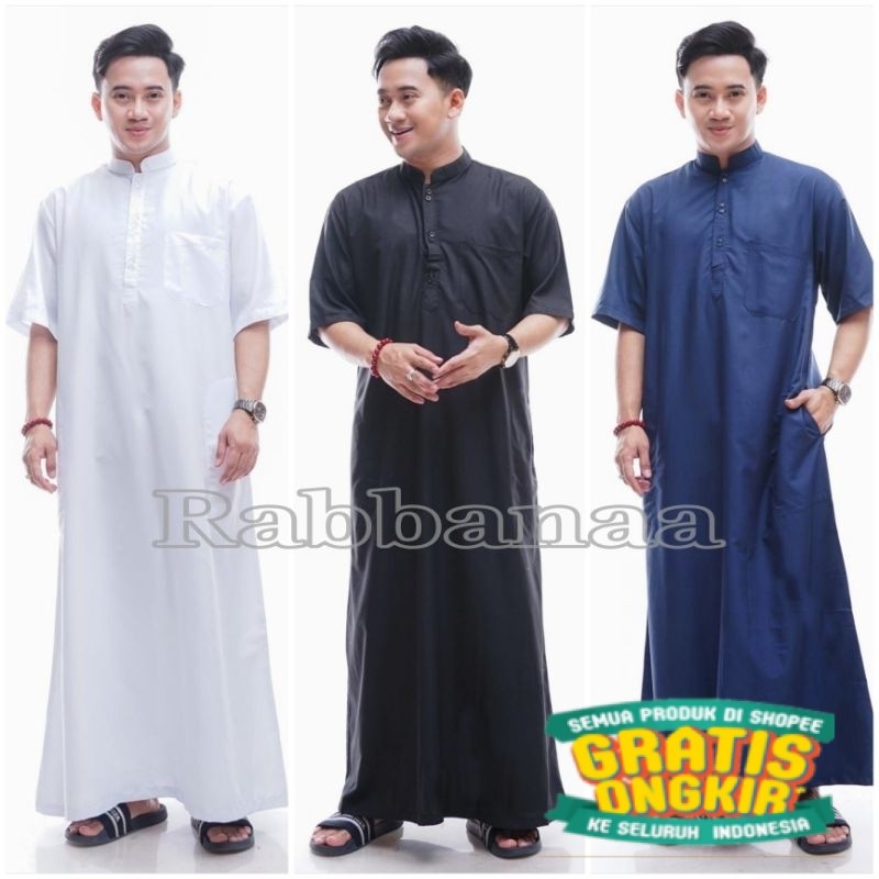 JUBAH PRIA DEWASA LENGAN PENDEK GAMIS PRIA JUBAH POLOS/ Hijau sage lumut army ijo