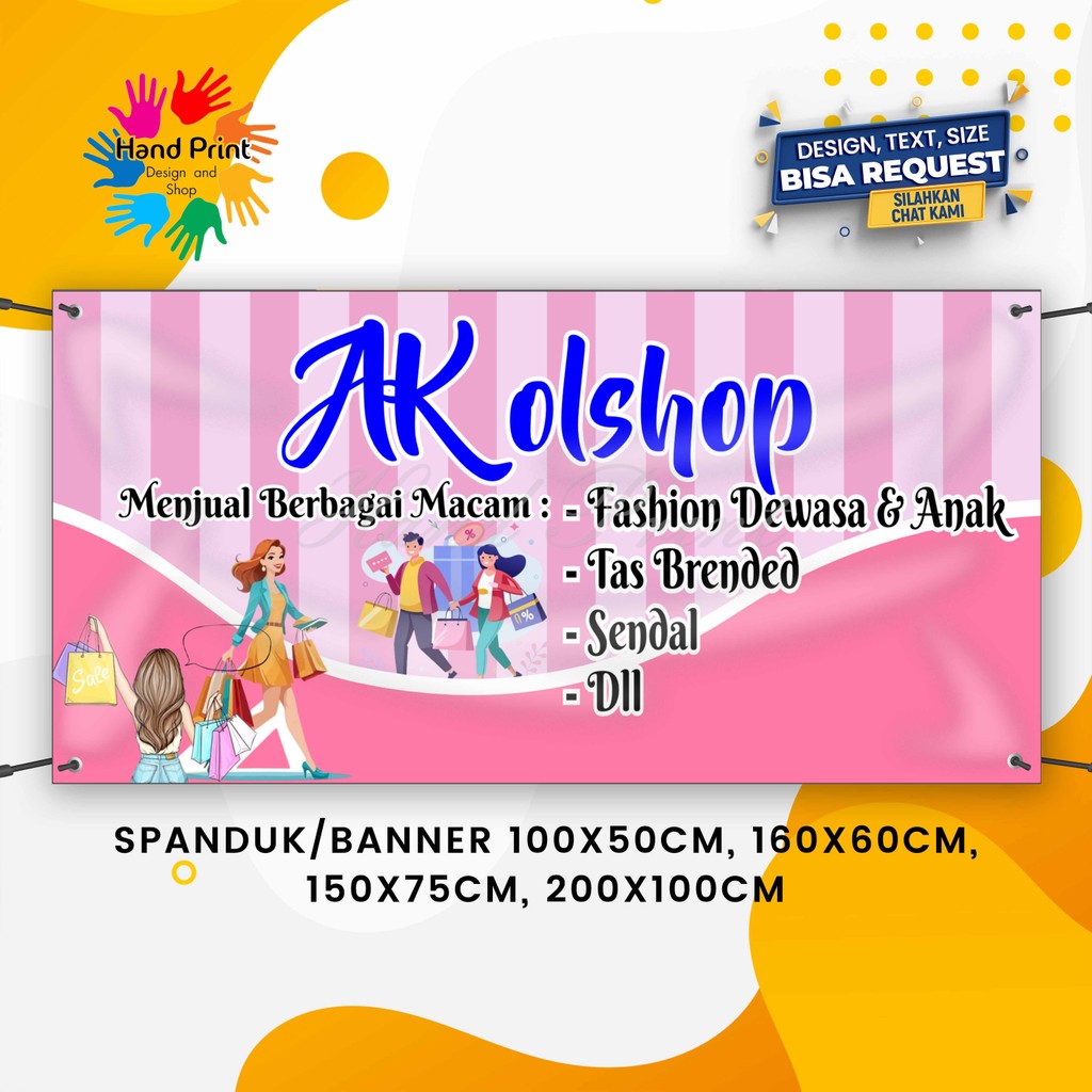Cetak Spanduk Banner Jualan Pakaian Baju Celana Olshop Pink MMT Spanduk Custom 200x100