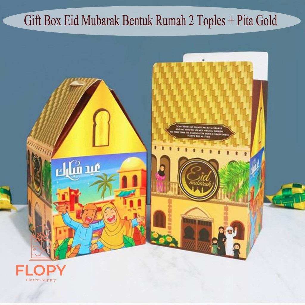 

Flopy Gift Box Eid Mubarak Bentuk Rumah 2 Topples + Pita Gold