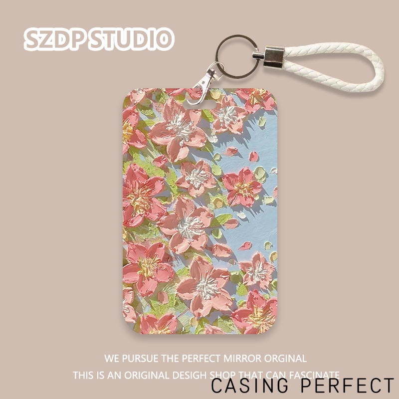 

ID CARD HOLDER,Bunga Merah Muda Dalam Lukisan Minyak/sekolah, Tempat Kartu Pelajar/tempat Kartu Transportasi, Tempat