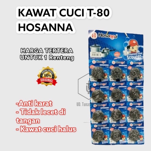 Hosana Sabut Cuci Piring Stainless 1 renteng 12 Pcs 1 lusin T-80 Tebal Besar
