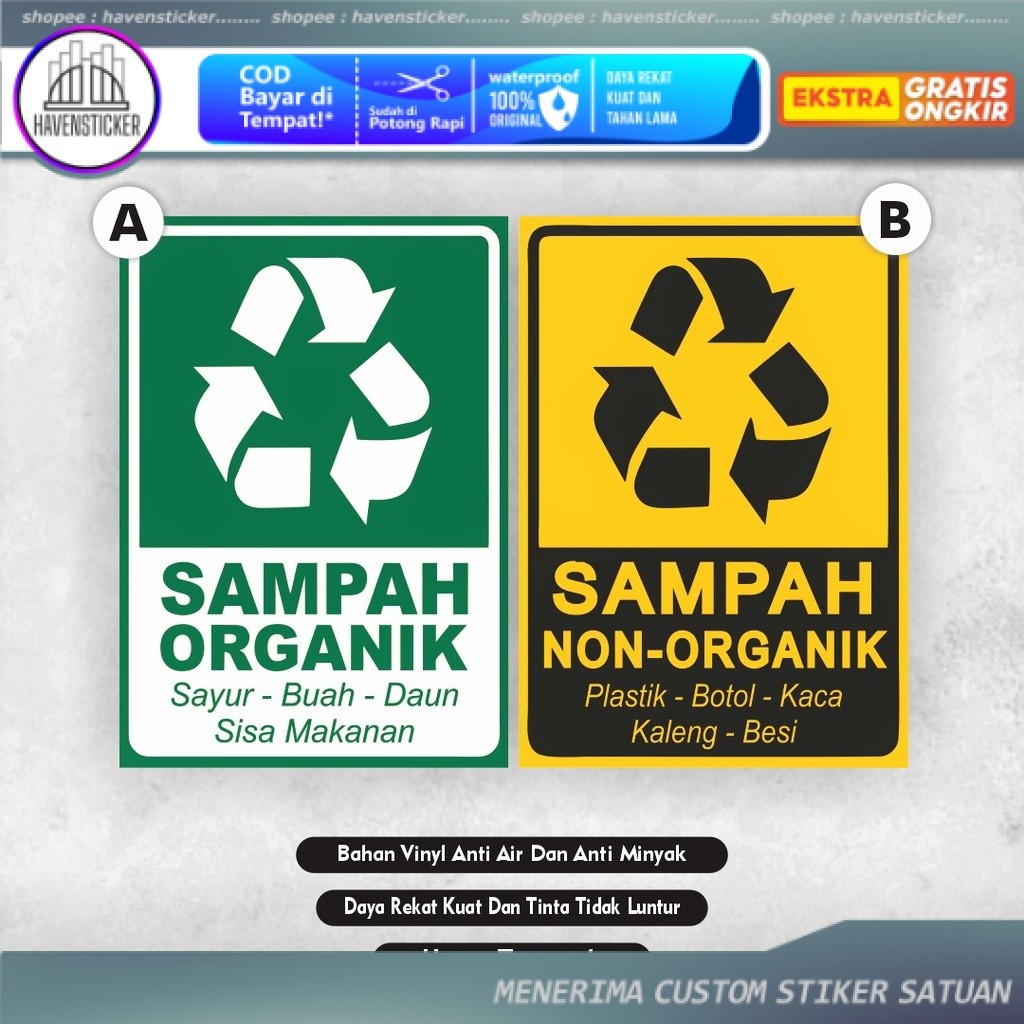 

Stiker sampah organik non organik - stiker limbah organik non organik - stiker sampah kering - sticker sampah basah