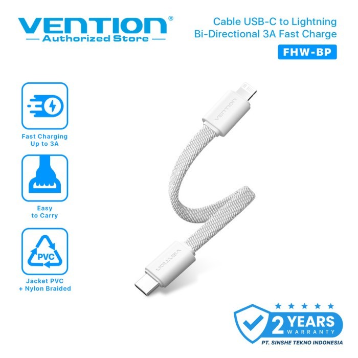Vention Cable Power Bank Type C To Lightning Iphone Kabel 11cm Fast Charging Powerbank Pendek - FHW
