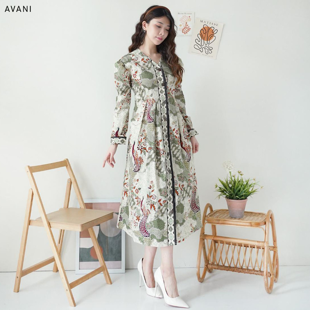 Evercloth Avani Gamis Batik Panjang Tunik Batik Kancing Dress Batik Hijab Terusan Batik Wanita Sarim