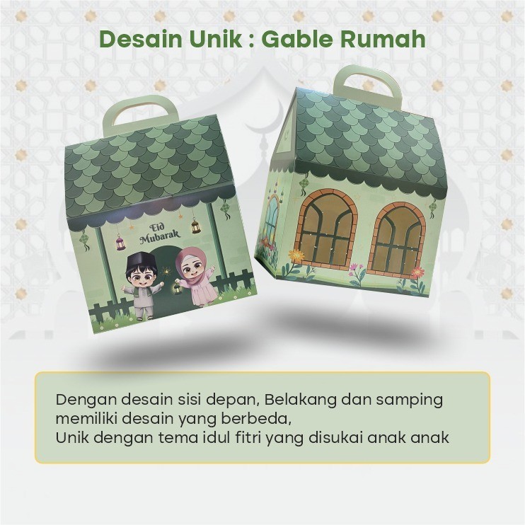 

Mini Gable Box Lebaran / Box Hampers Idul Fitri / Parcel Hari Raya untuk isi snack