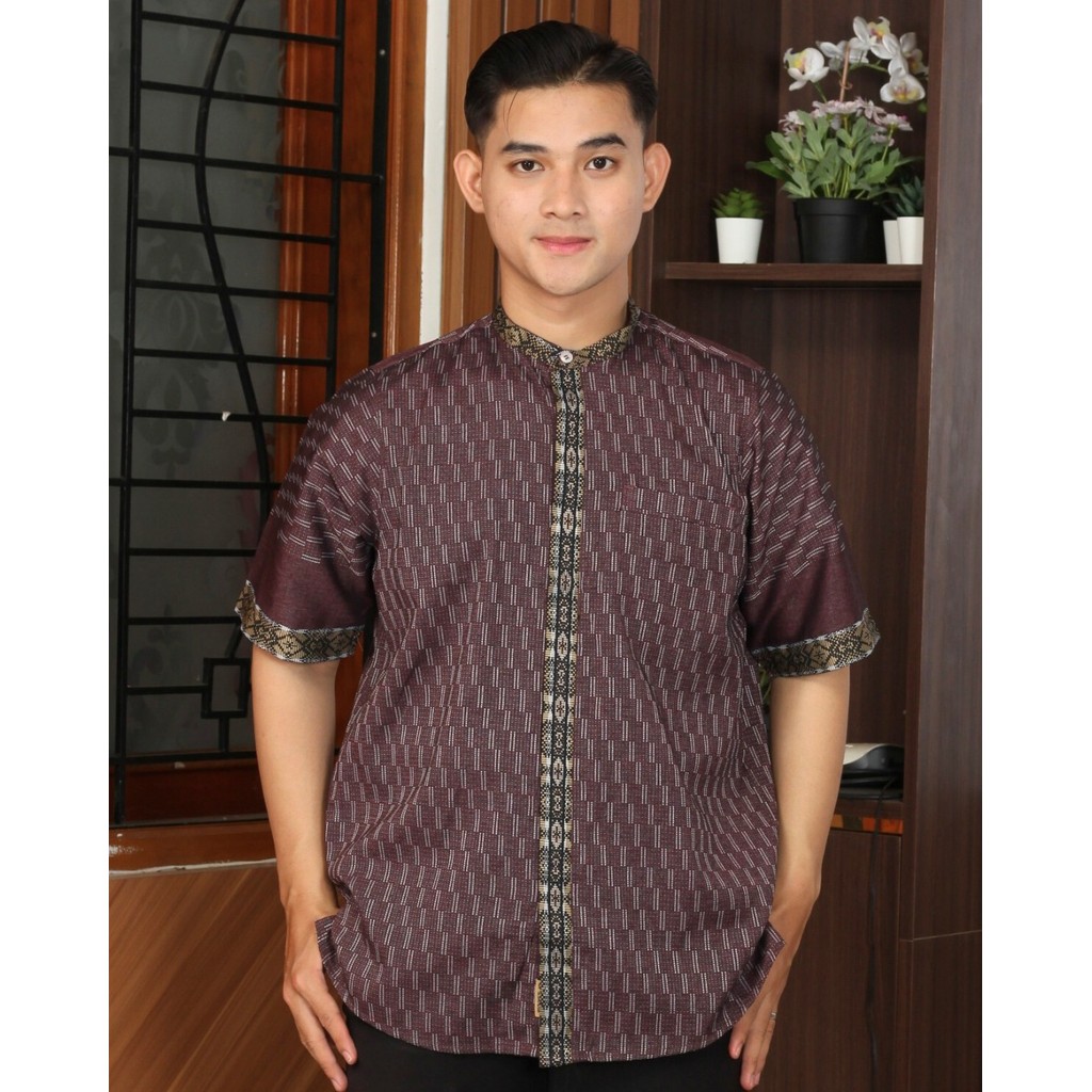 Salman - Kemeja Baju Koko Songket  PDK Premium Pria Dewasa Bordir Lengan Pendek - Koko Ikram AL 09