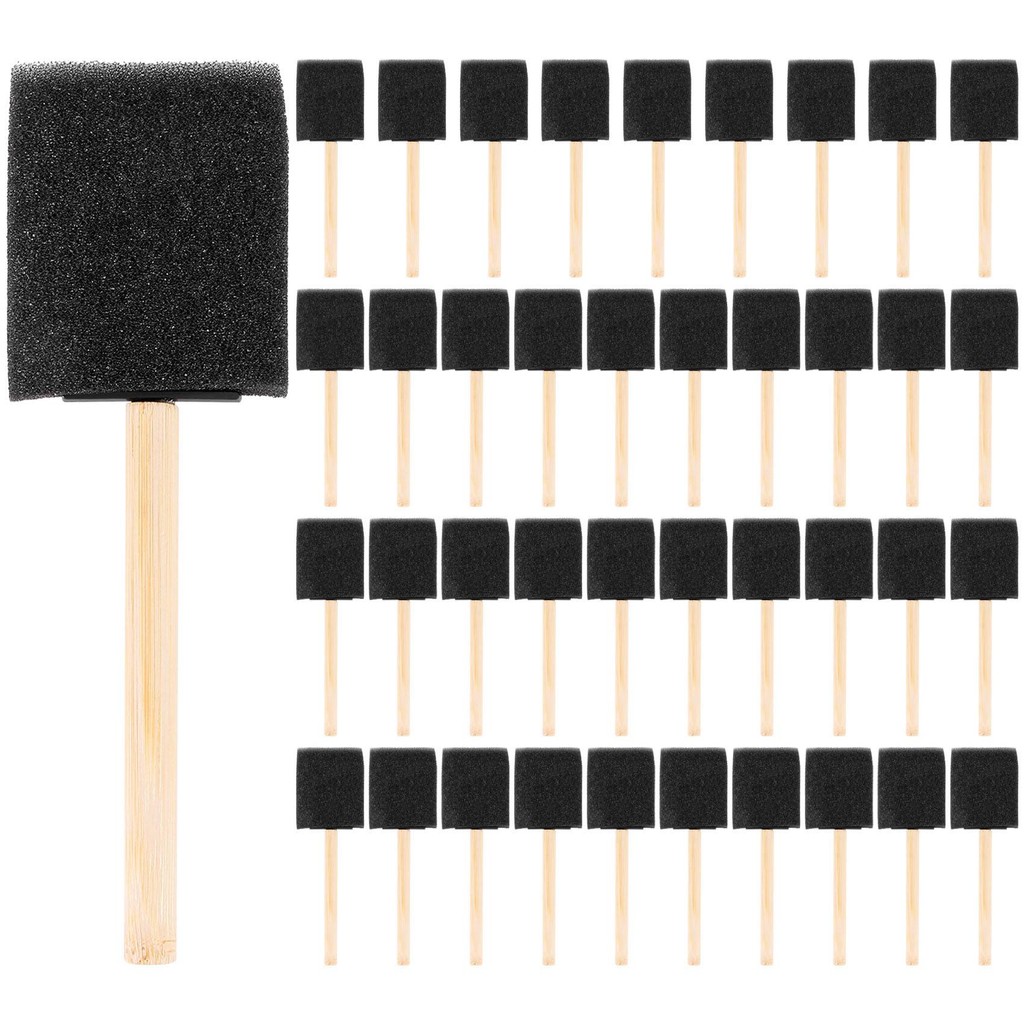 

2 inch Foam Sponge Wood Handle Paint Brush Set (Value Pack of 40) - Lightweight, durable and great for Acrylics, Stains, Varn