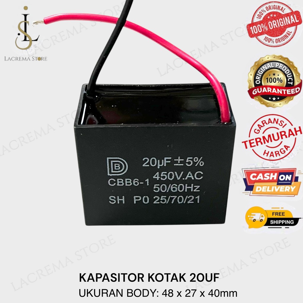 KAPASITOR KOTAK 20UF 450 VAC | CAPASITOR 20 UF 450VAC