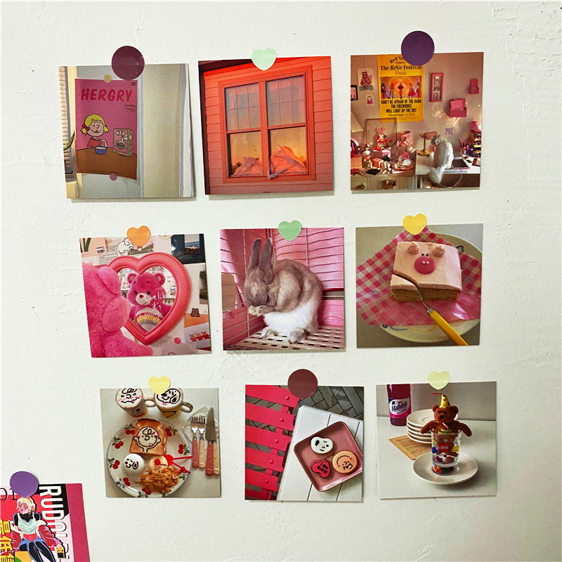 

Hot Retro Pink Cartoon Decoration Card Bear Dog Gourmet Postcard Writable DIY Room Background Wall Sticker Handbook Photo Props