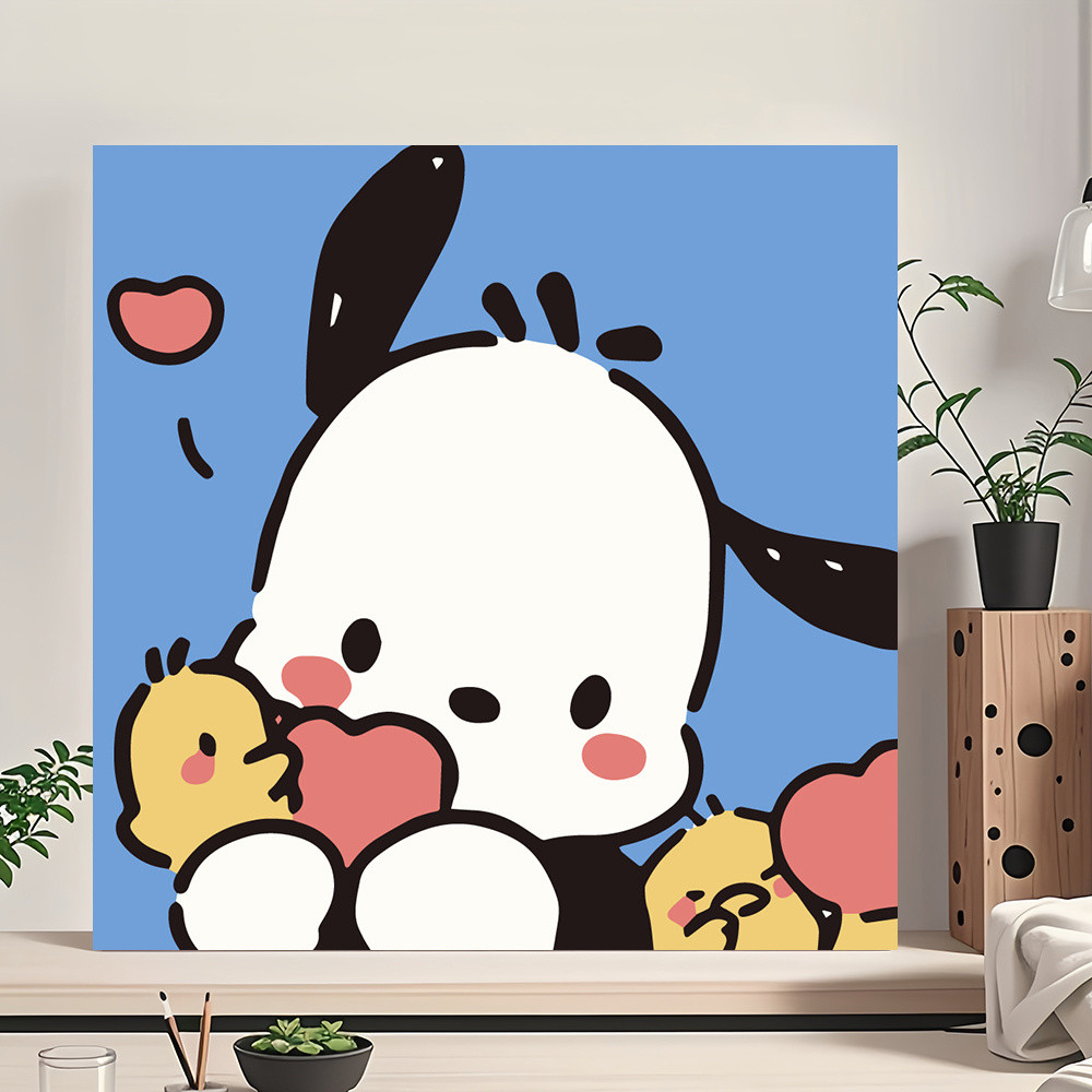 

Sanrio Acrylic Coloring By Numbers Cartoon Kids Gift Cute Home Decor Oil Painting On Canvas Pochacco Art Hobby Ready Frame