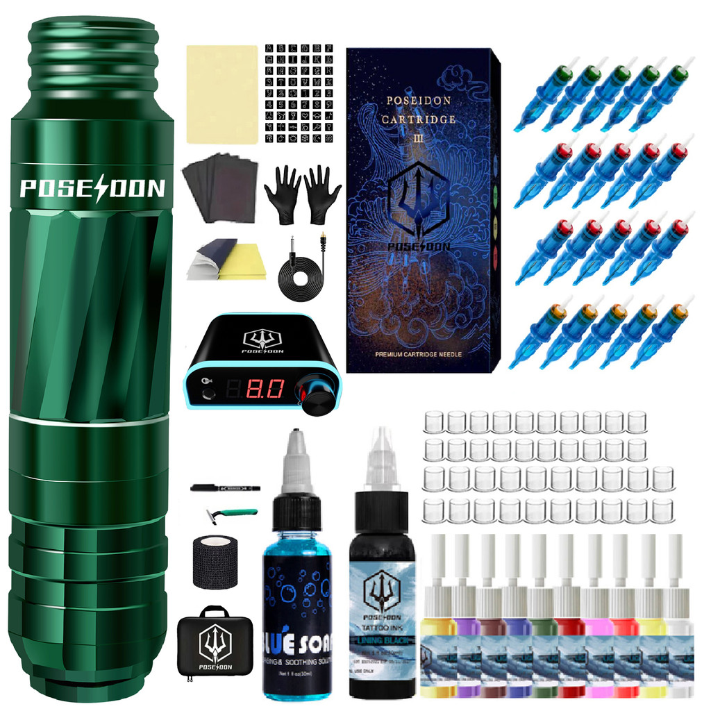 Tattoo Pen Kit POSEIDON Tattoo Kit With Power Supply RCA Interface Tattoo Gun Kit Tattoo Rotary Elec
