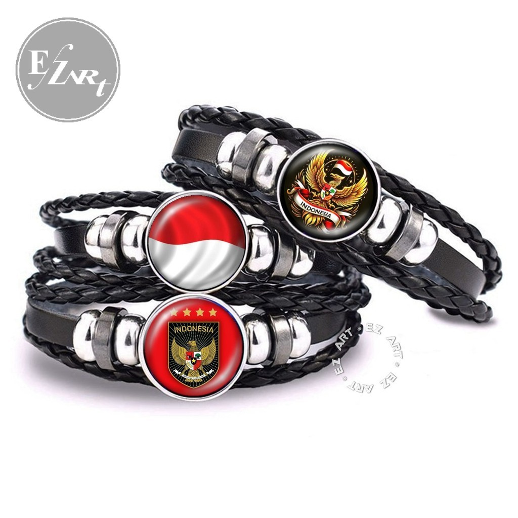 Gelang Logo Timnas Garuda Indonesia Pride Bendera Merah Putih Keren Tali Kulit Kepang Multilayer Pri
