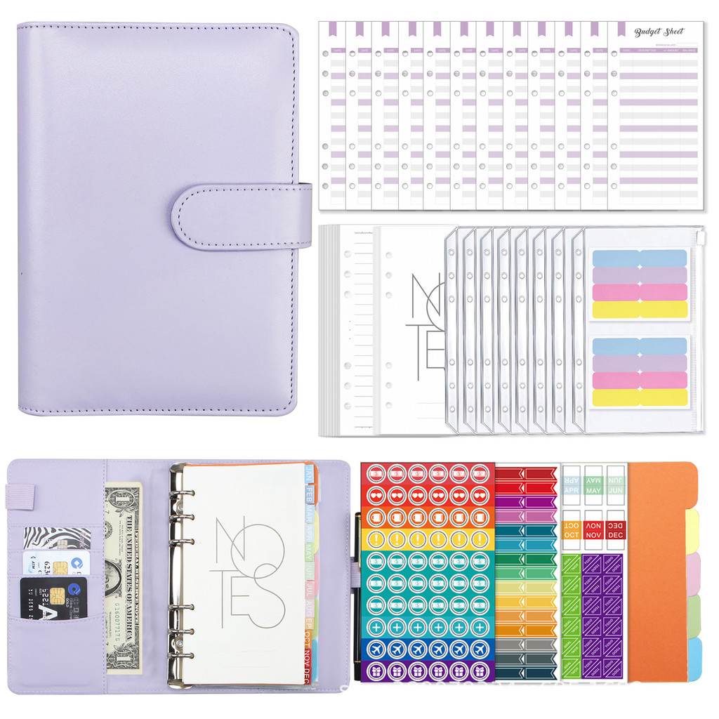 

A6 Binder Budget Planning Notebook Cover Folder A6 Size 6 Hole Binder Pocket Plastic Binder Financial Planner Envelope Set