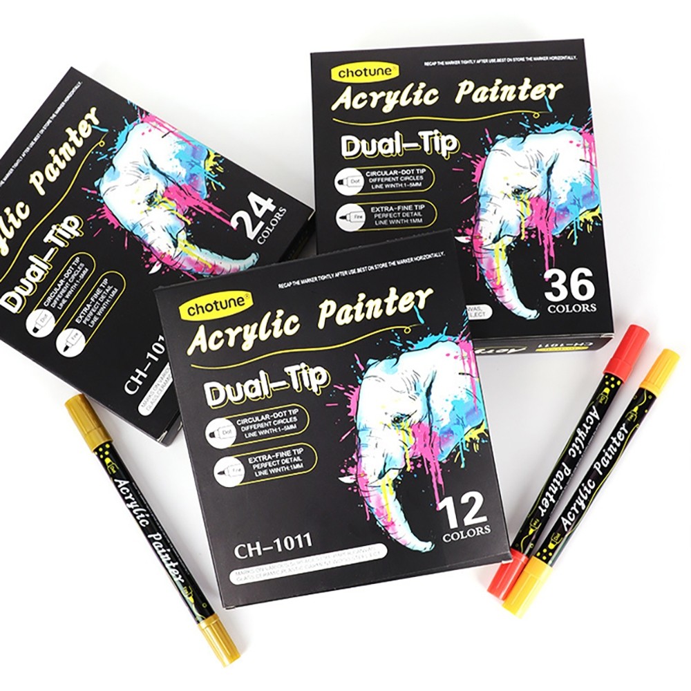 

【Dotding】Spidol Akrilik 12/24/36 Warna Warni Set Colors Pen Cepat Kering Tahan Air Spidol Pastel Pulpen Warna Set Spidol Sorot DIY Lukisan Gambar H369
