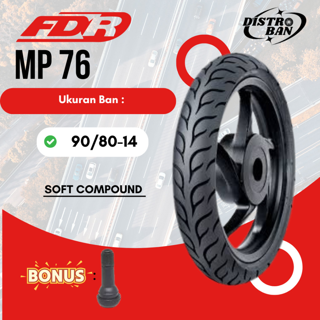 Ban Motor Racing Matic FDR MP76 Racing Ban Tubles 90/80-14 Depan Belakang Soft Compound MP 76