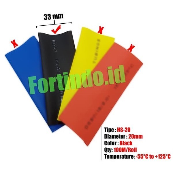 Heat Shrink Tubing 1kV Diameter 20mm HS-20 Hitam Selang Isolasi FORT