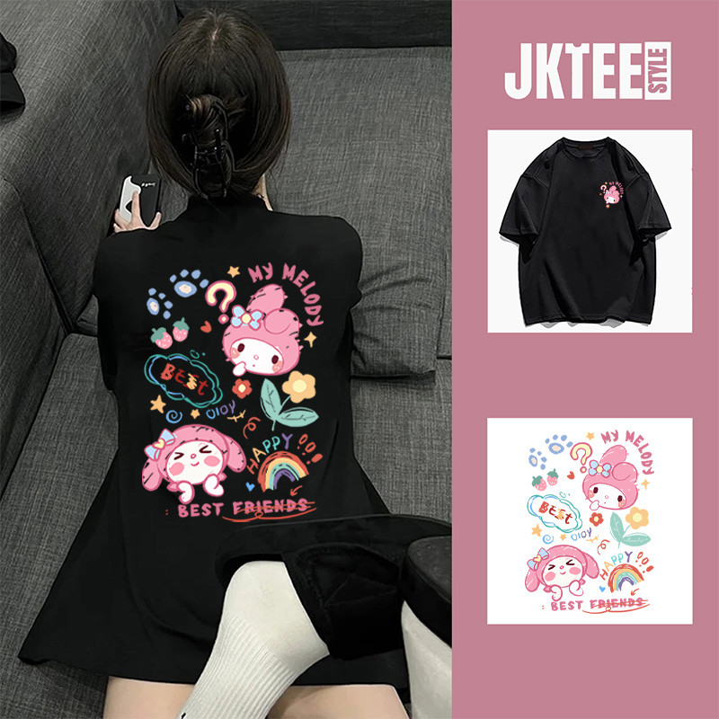 JKTee Kaos Oversize Wanita T-Shirt Lengan Pendek 100%Cotton-Melody Atasan Korean Style/ Kaos Hitam I