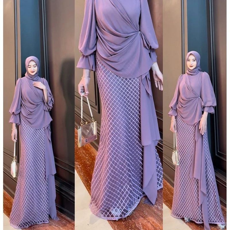 Dress Kondangan brokat Terbaru Anisa Dress Gamis Pesta Mewah Matt ceruty Babydoll Mix Tille Luxury B