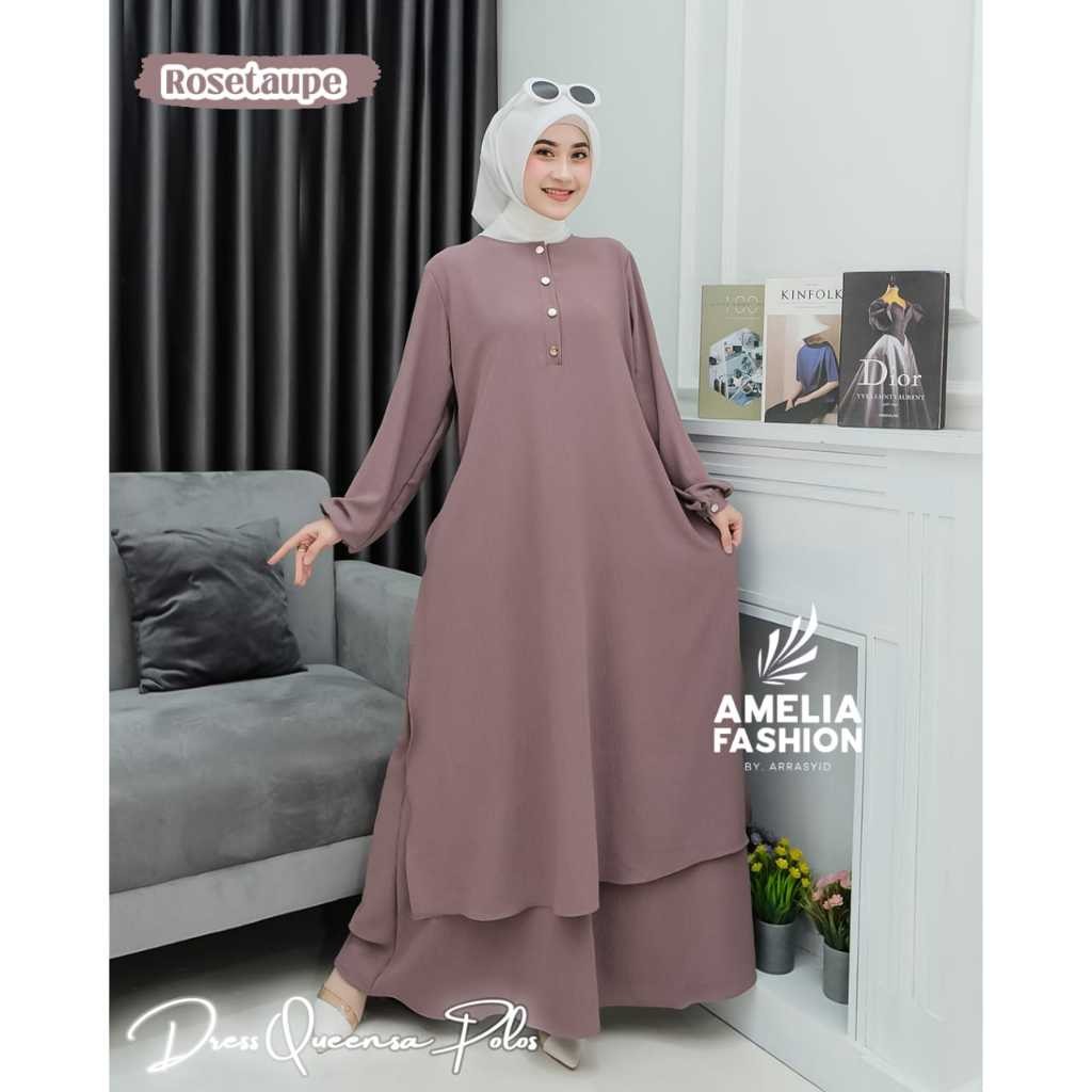 GAMIS WANITA MALAYSIA CRINKLE POLOS QUENSA DRESS ORI AMELIA MURAH