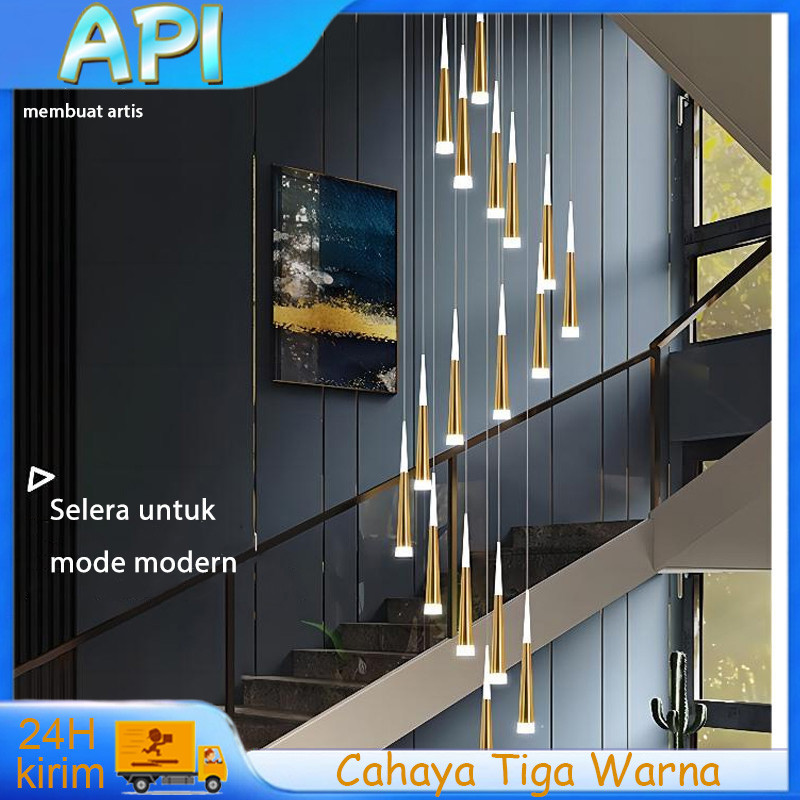 Lampu Tangga Gantung Ruang Tamu Plafon Minimalis Ruang tamu LED Revolving Lampu Gantung Ruang Makan 