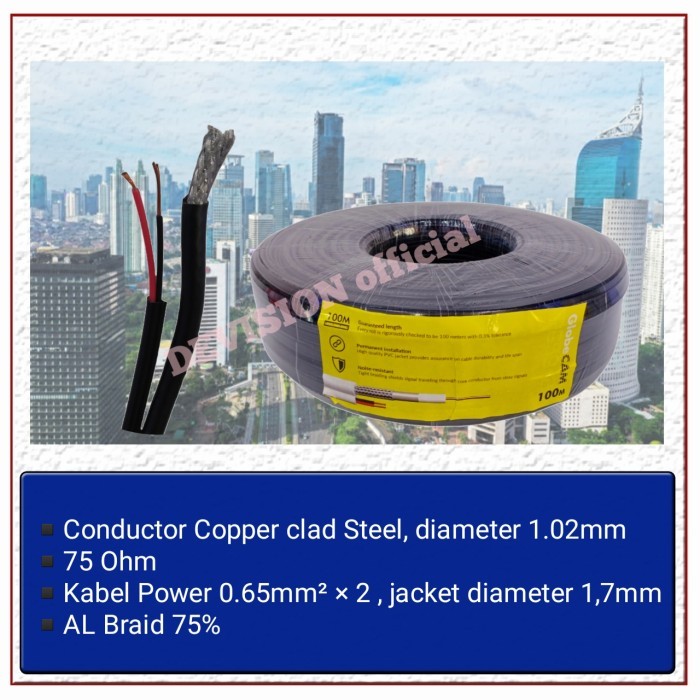 Kabel Globe Cam RG6 Power 100M / Kabel CCTV RG6+Power - Hitam