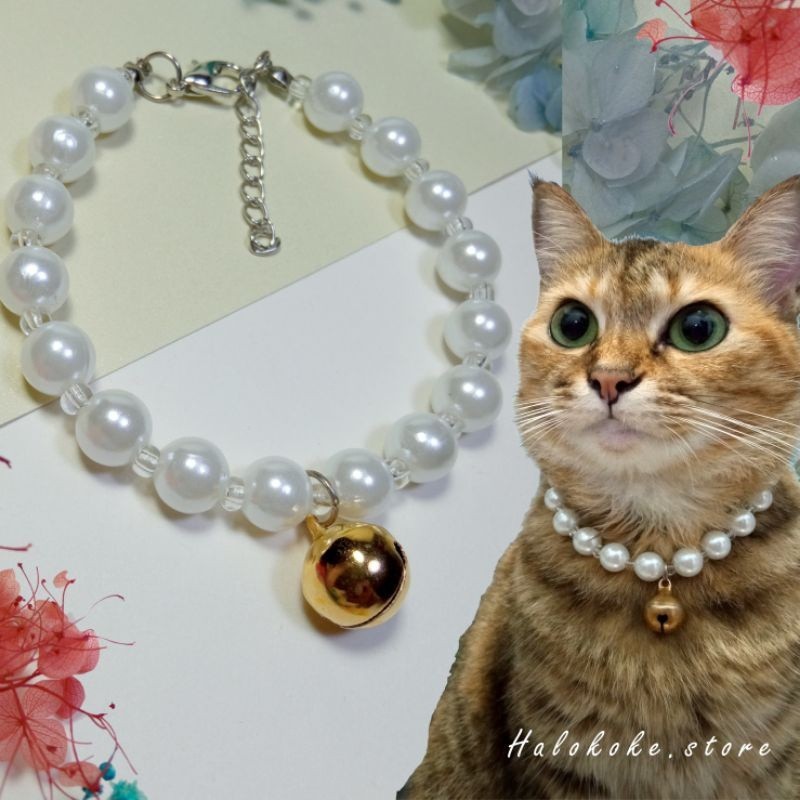 Kalung Kucing Mutiara Putih | Kalung Kucing Estetik | Kalung Kucing Lucu