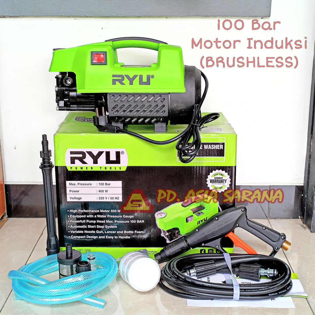 Super Jet Cleaner BRUSHLESS RYU RPW100 Mesin Steam Cuci Mobil Motor AC