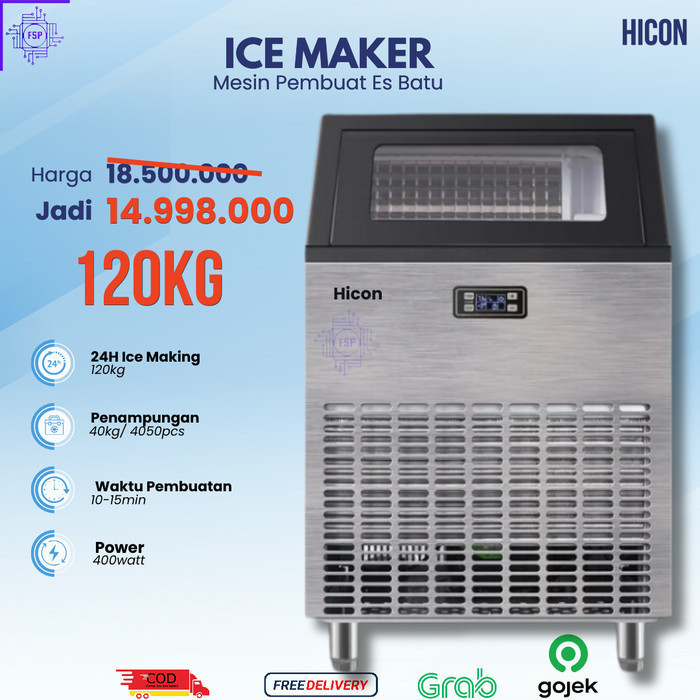 promo spesial HZB 100/120 HICON Mesin Es Batu Kristal Ice Maker 100-120kg/24jam  - Ice Maker 120kg