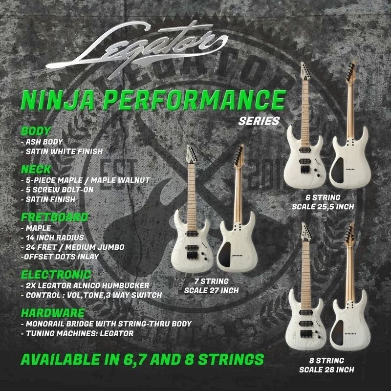 PROMO NEW ITEM GITAR ELEKTRIK LEGATOR NINJA PERFORMANCE MODEL WHITE