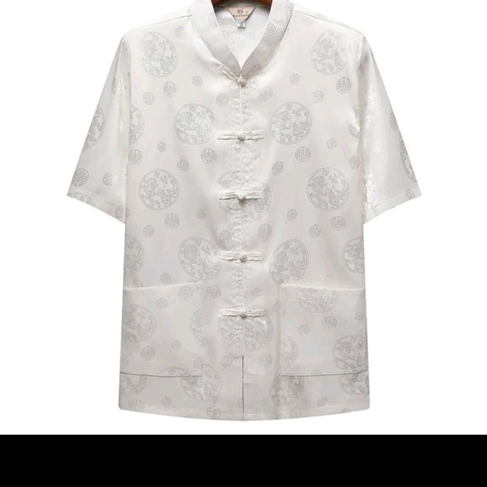 promo ✨ -New Cheongsam Lengan Pendek Pria - Putih, L