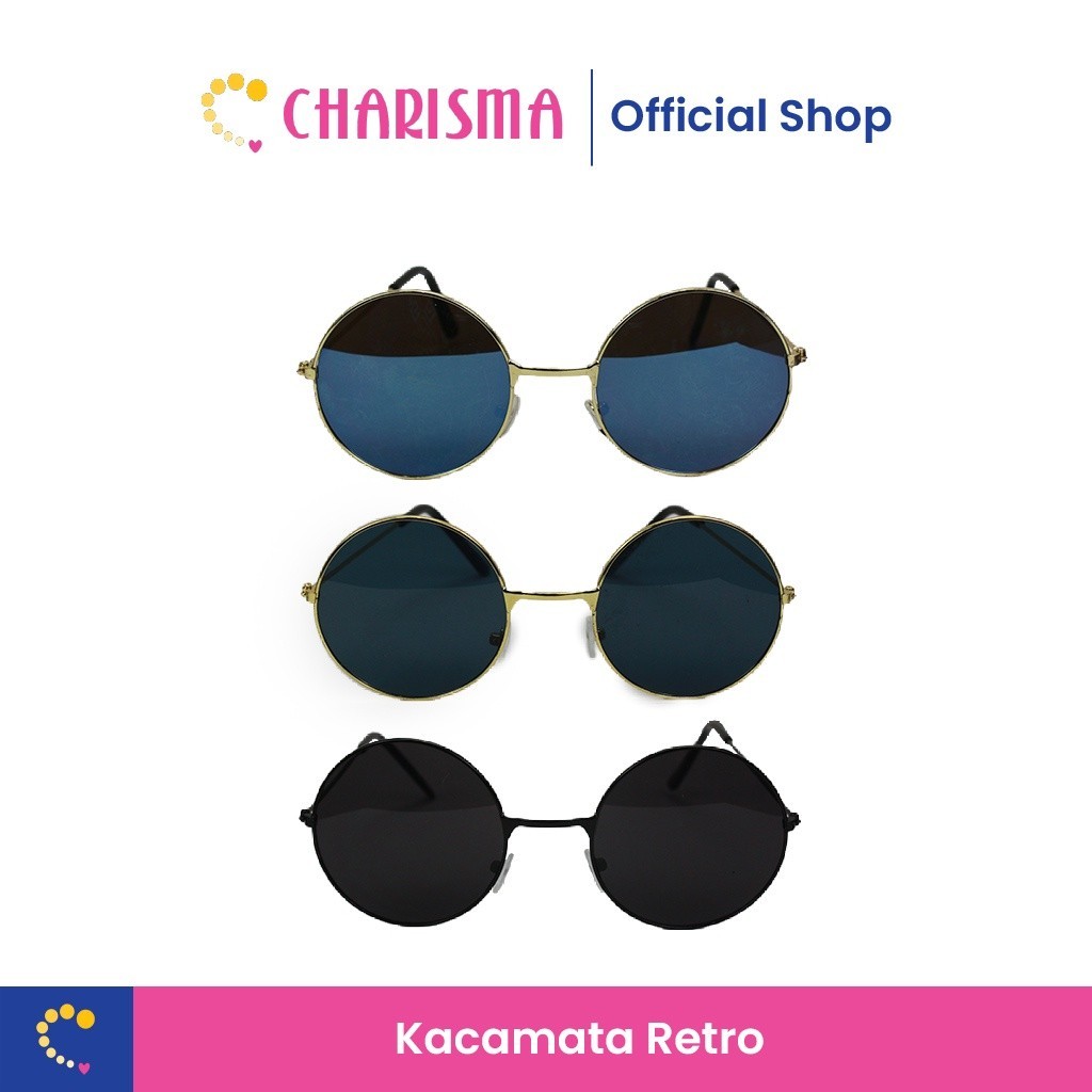 Charisma Kacamata Retro Lensa Hitam Bulat Kecil - Gaya Vintage Boboho For Unisex Gaya Klasik UV Prot