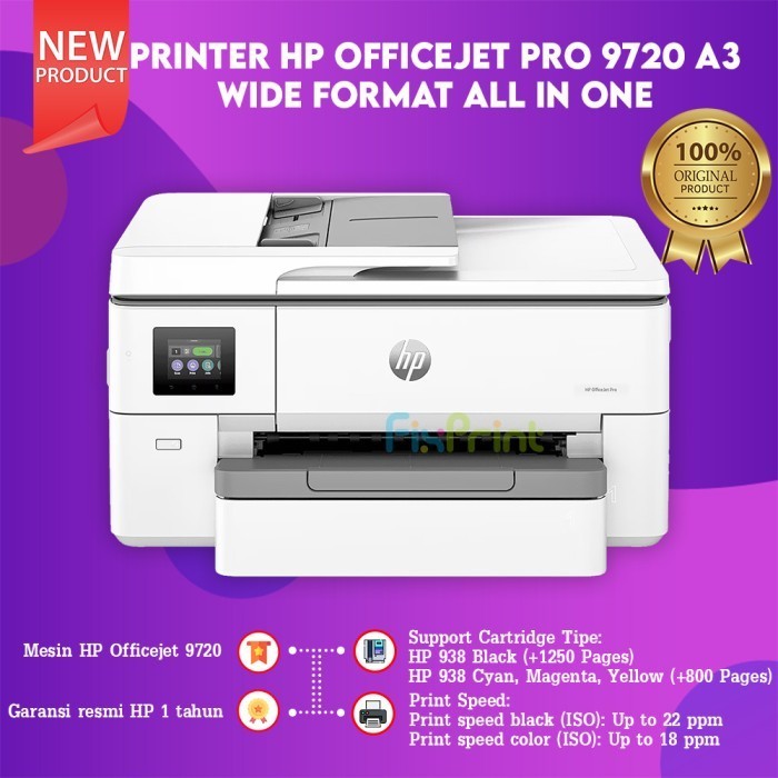 FixPrint - Printer HP Officejet Pro 9720 A3 Wide Format Print Copy Scan LAN Wireless Fax, pengganti 