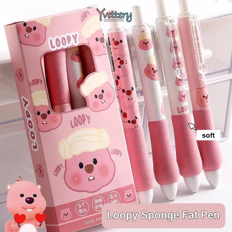 

COD❤️ Pena Gemuk Spons Loopy Pena Aksi Dorong Siswa Pena Hitam 0.5mm Pena Netral Halus Sederhana-yy