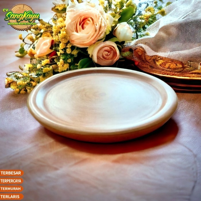 "Klasik Elegan: Wooden Plate Bold 20 cm & Wooden Tray Mangkok Saji 15 cm"