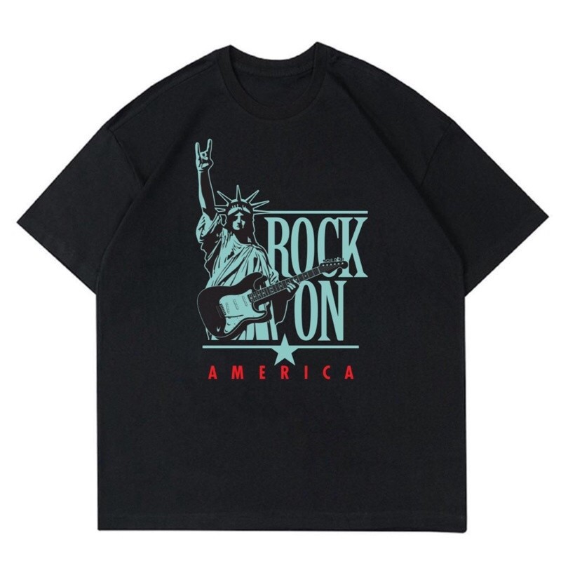 KAOS BAJU STATUE OF LIBERTY - ROCK ON AMERICA | T-SHIRT LIBERTY USA OVERSIZE | BAJU HITAM PRIA PATUN