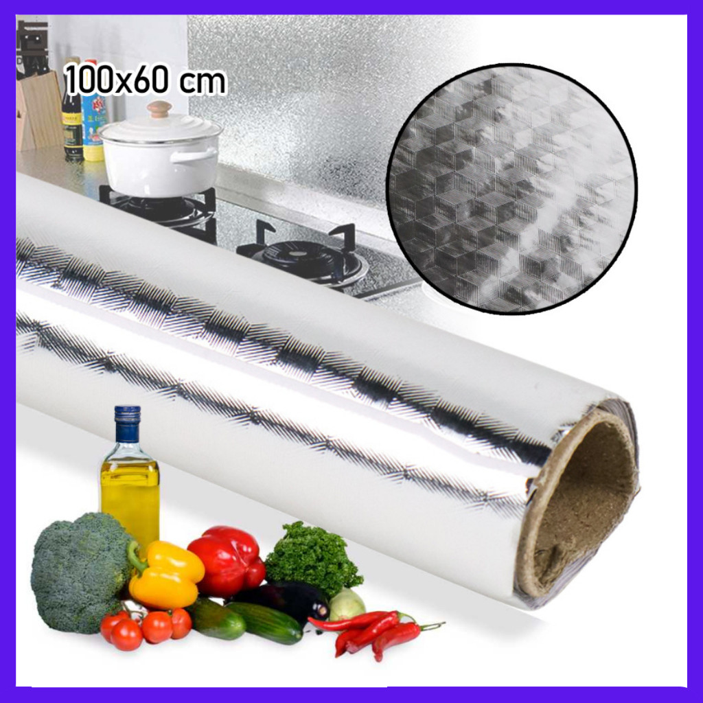 Walpaper Stainless Dinding Tembok Dapur Alumunium Stiker Wallpaper Aluminium Foil Anti Minyak Waterp