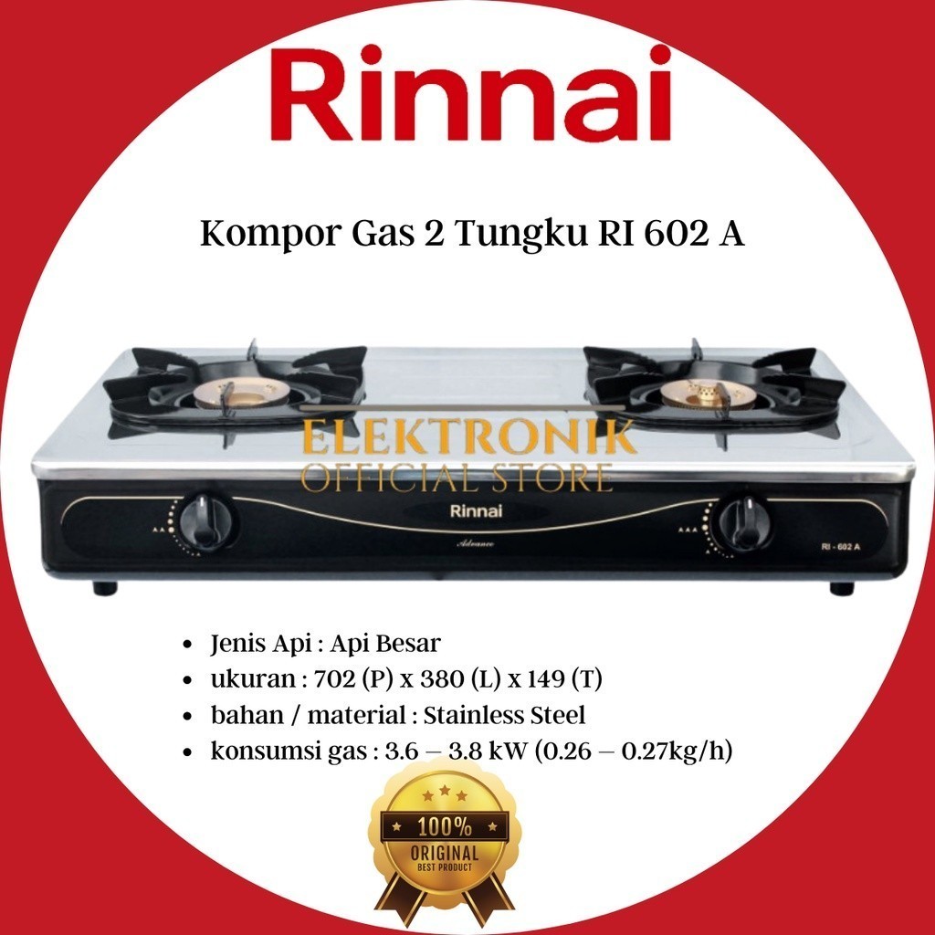 RINNAI KOMPOR GAS 2 TUNGKU RI 602 A KOMPOR RINNAI