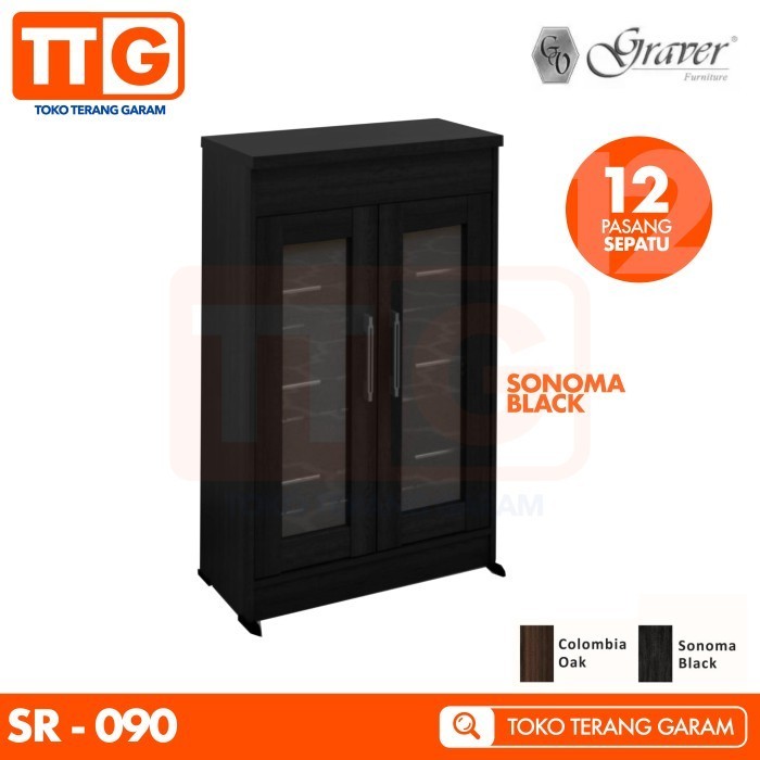GRAVER RAK LEMARI SEPATU 2 PINTU KACA SR 90 - 12 PASANG - Sonoma Black