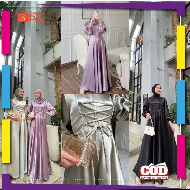 [PREMIUM BIG SALE] Mitha Gamis Terbaru 2023 Lebaran Wanita Remaja Korean Style Polos Baju Kondangan 