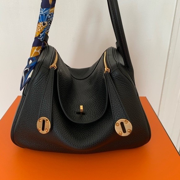 Hermes Lindy 19 Black Clemence Leather GHW