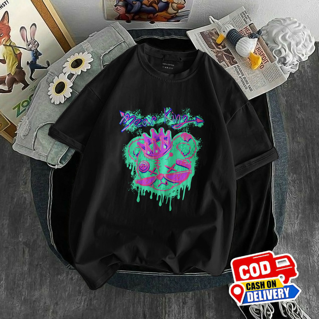 T-shirt | Teddy Bear | Bear King | Hitam | Kaos Beruang | TBR21 Pria & Wanita