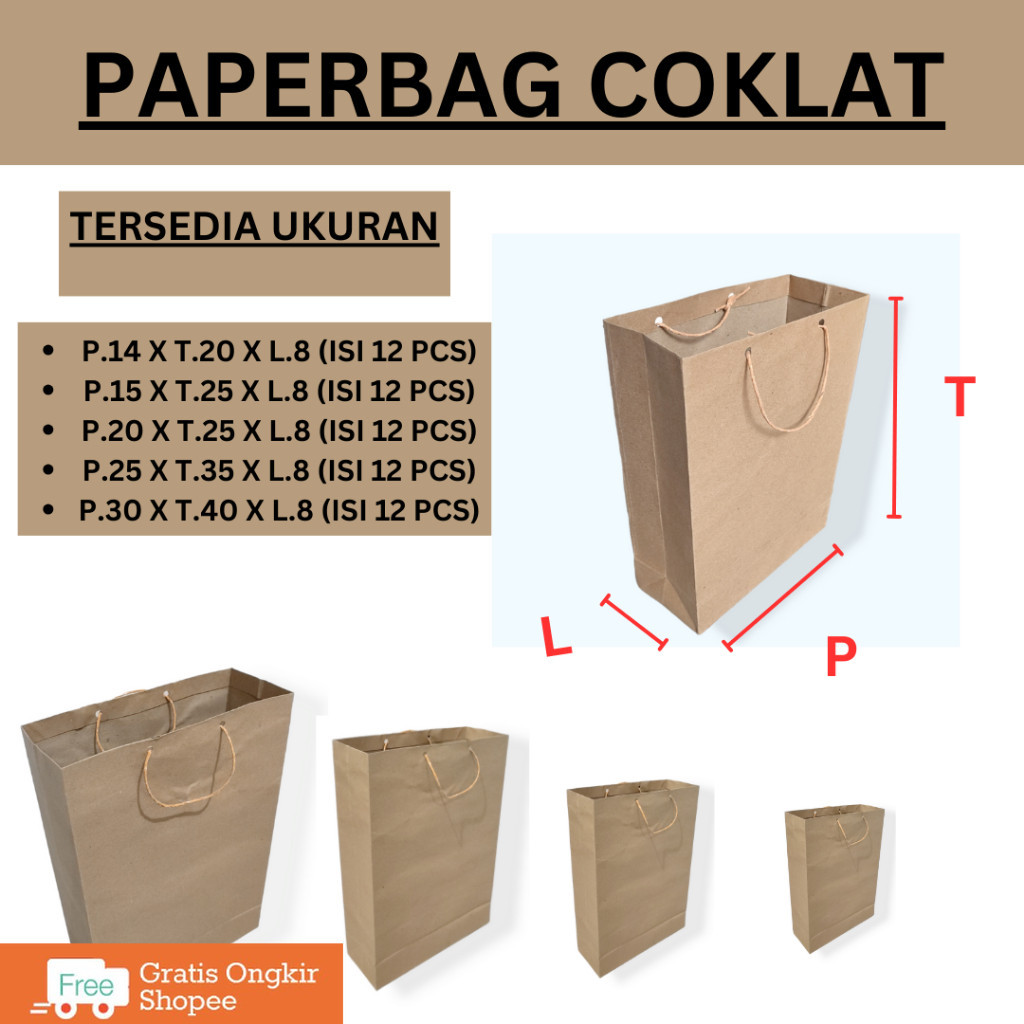 

Paperbag Polos Coklat uk 14x20 - 15x25 - 20x25 - 25x35 - 30x40, Paper bag Batik / Paper bag Buku, paper Bag Folio, tas kertas, tas souvenir