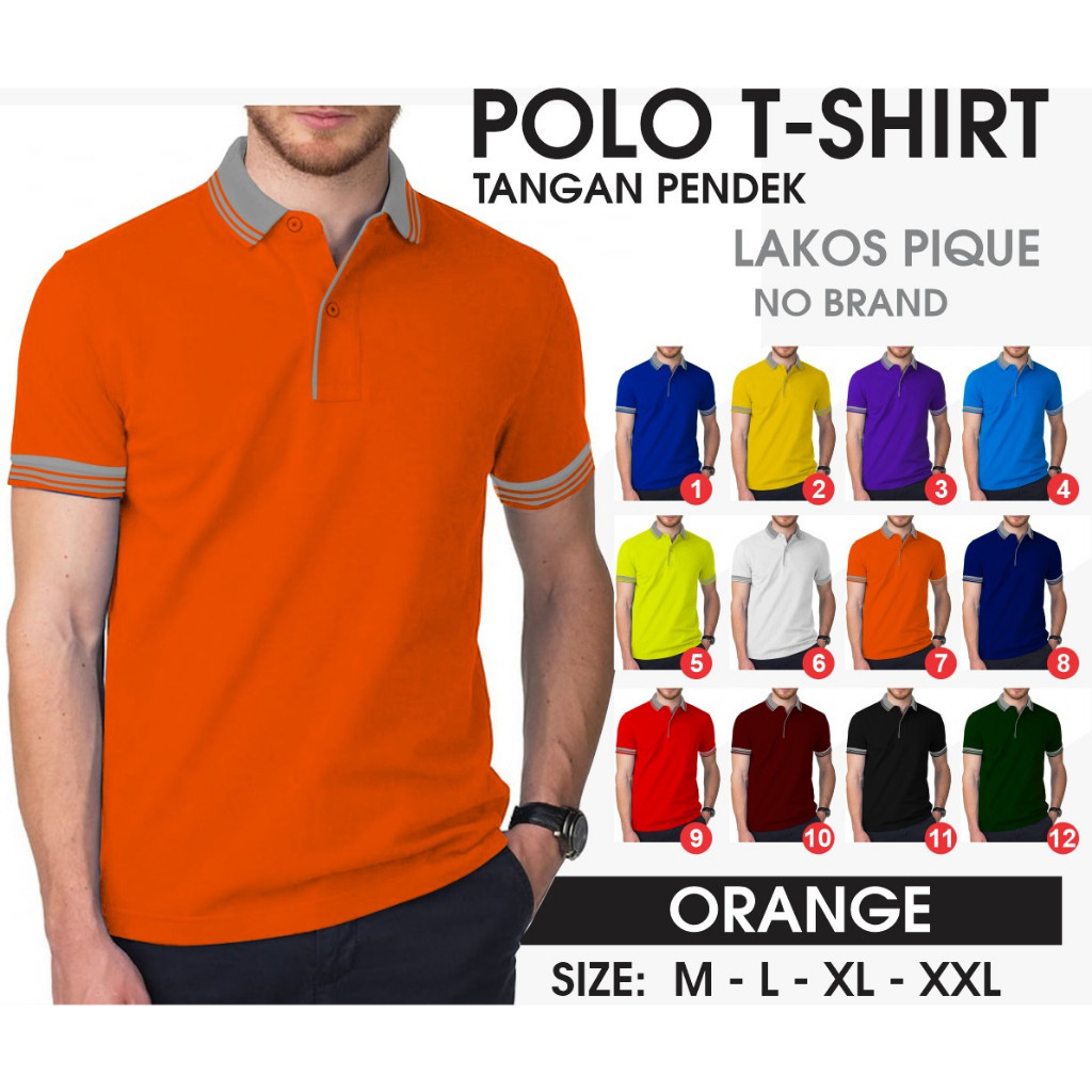 KAOS POLO SHIRT LENGAN PENDEK KERAH KOMBINASI BAJU PRIA WANITA POLOS WARNA HITAM PUTIH COKLAT XL KUN