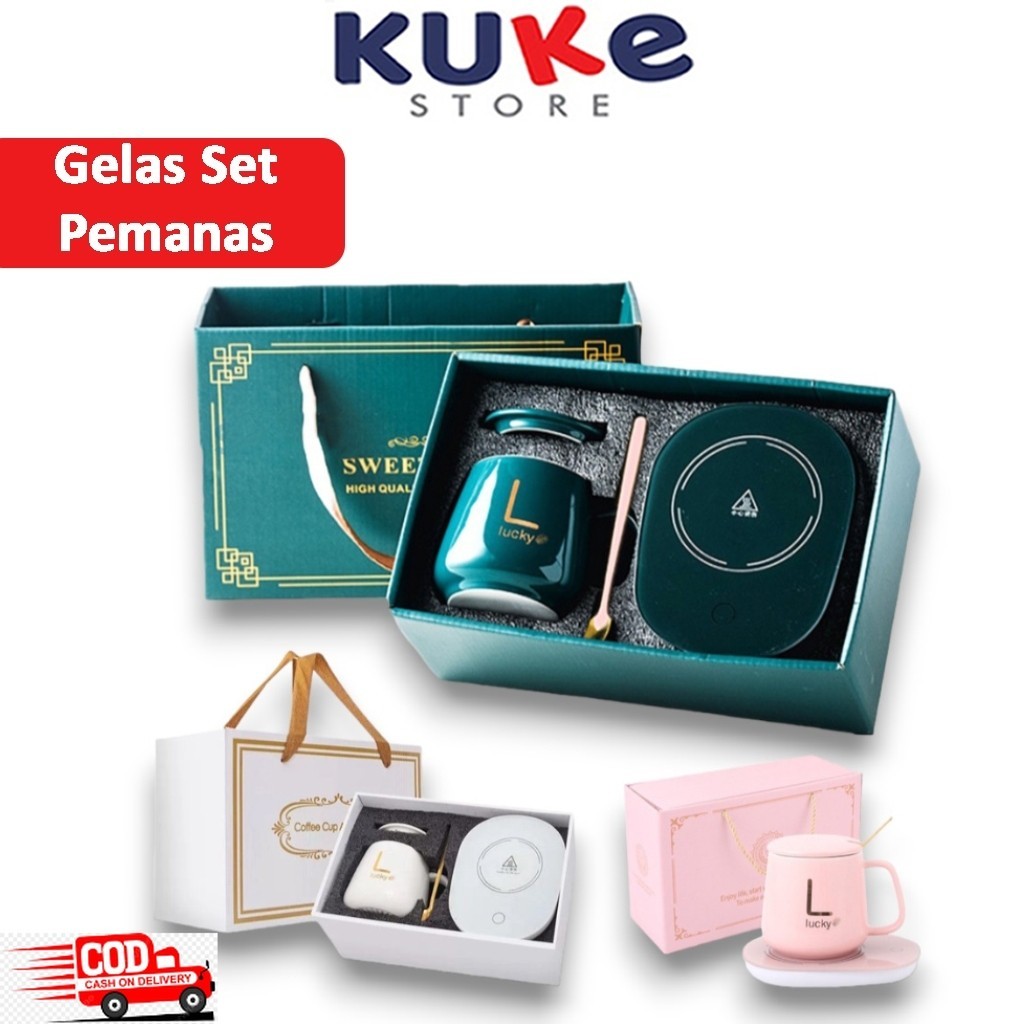 KUKE GELAS SET KERAMIK PEMANAS / CANGKIR SET DENGAN ALAT PEMANAS / MUG CANGKIR ELEKTRIK GELAS PEMANA