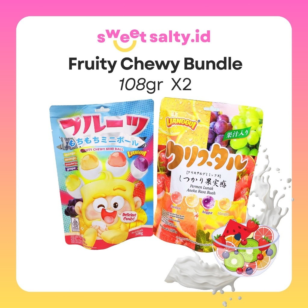 

[SWEETSALTY.ID] Lianggui Bundling 2pcs Fruity Chewy Mini Ball Soft Candy 108gr x 2 | Permen Lunak Rasa Buah | Permen Buah | Permen Jelly | Milk Candy | Snack Halal