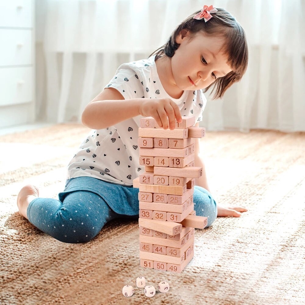 WOODEN TOWER BLOCKS PERMAINAN BALOK KAYU MAINAN EDUKASI SUSUN SUSUNAN DADU MENARA UKURAN KECIL BESAR