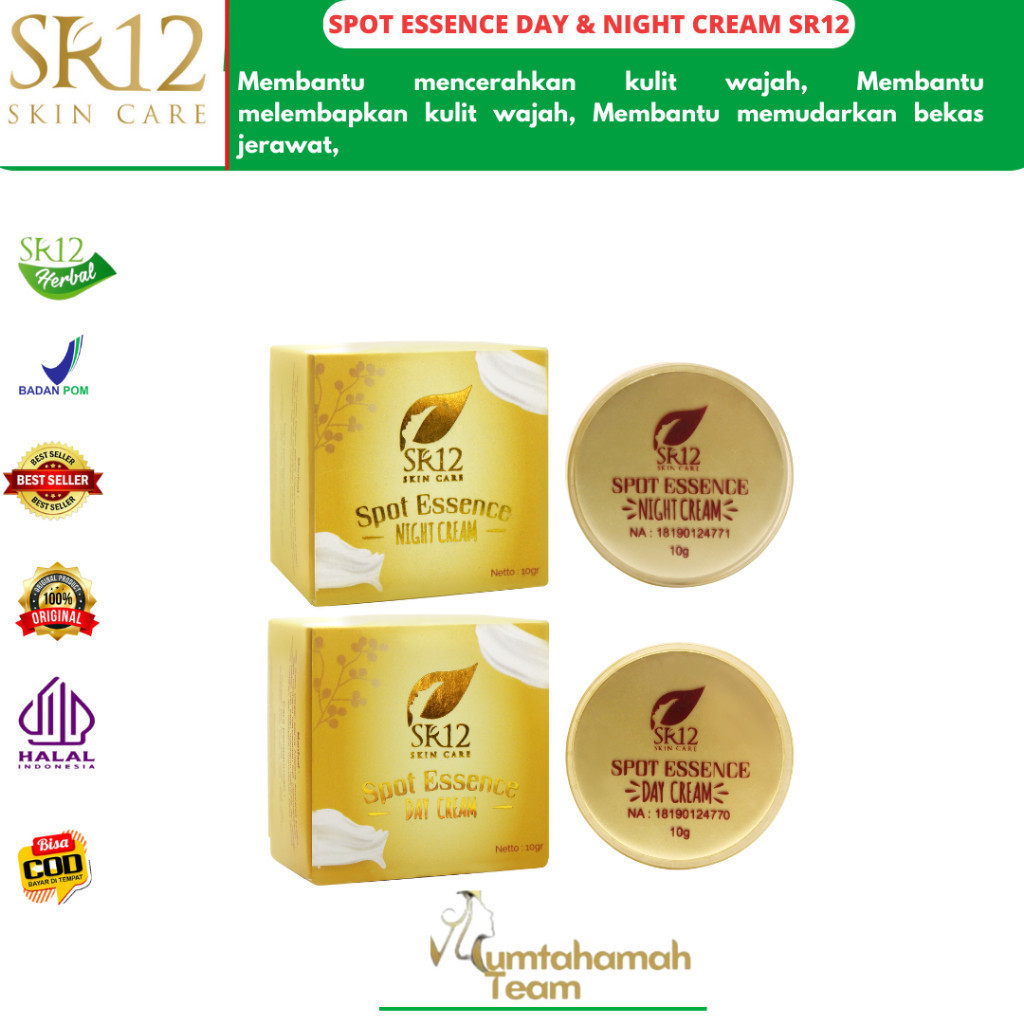 SPOT ESSENCE DAY & NIGHT CREAM SR12 TUMPAS BEKAS JERAWAT , FLEK HITAM & NODA WAJAH   STANDAR BPOM