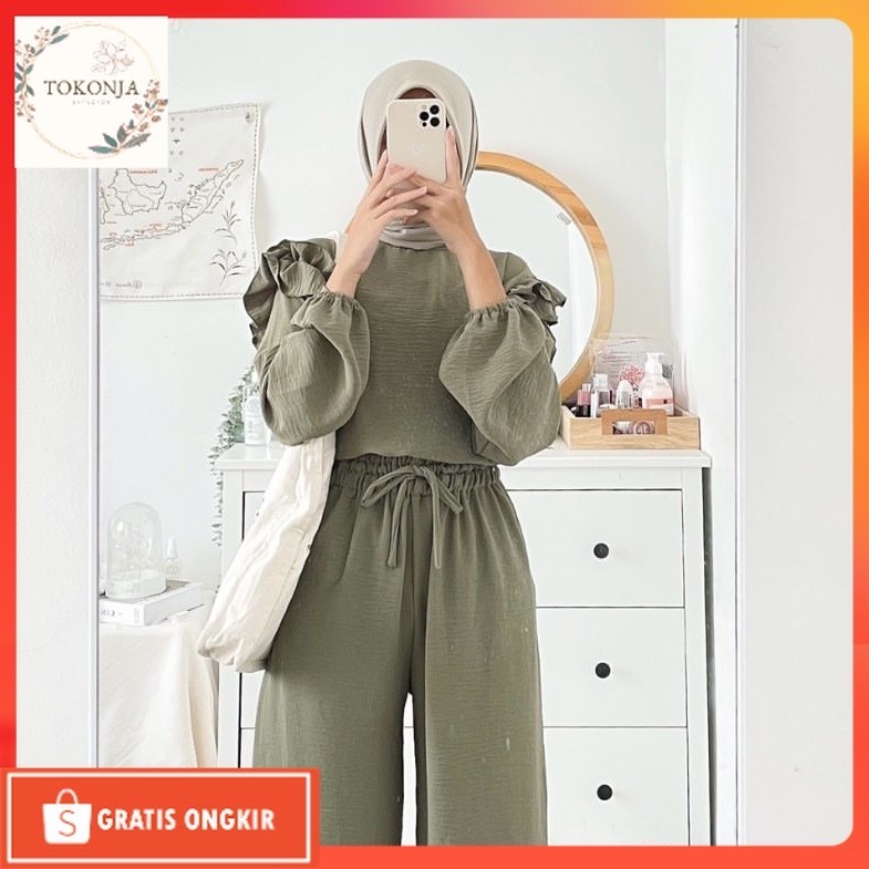 One Set Terkini / RUBY SET | SETELAN KULOT CREPE | OOTD WANITA MUSLIM TERKINI | SETELAN BLOUSE & CEL