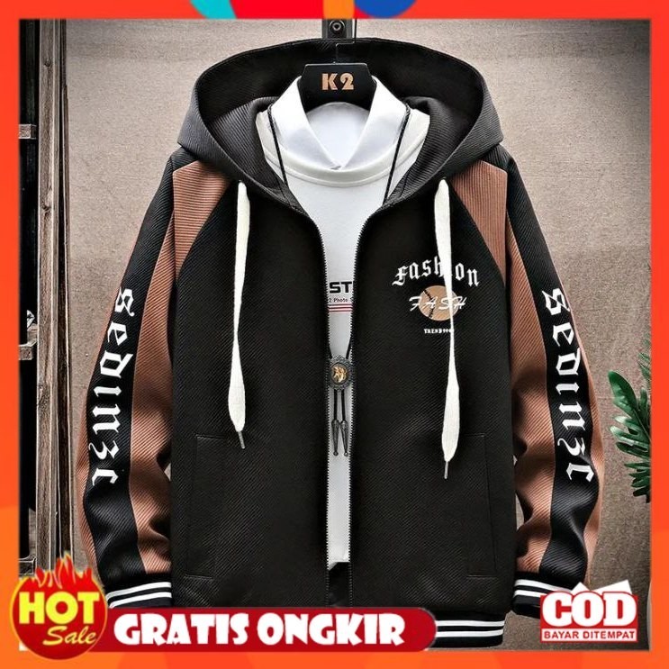 [PREMIUM ORIGINAL] (S - 6XL) Jaket Varsity Reglan Kombinasi Kupluk Hoodie Kombinasi Big Size Fashion