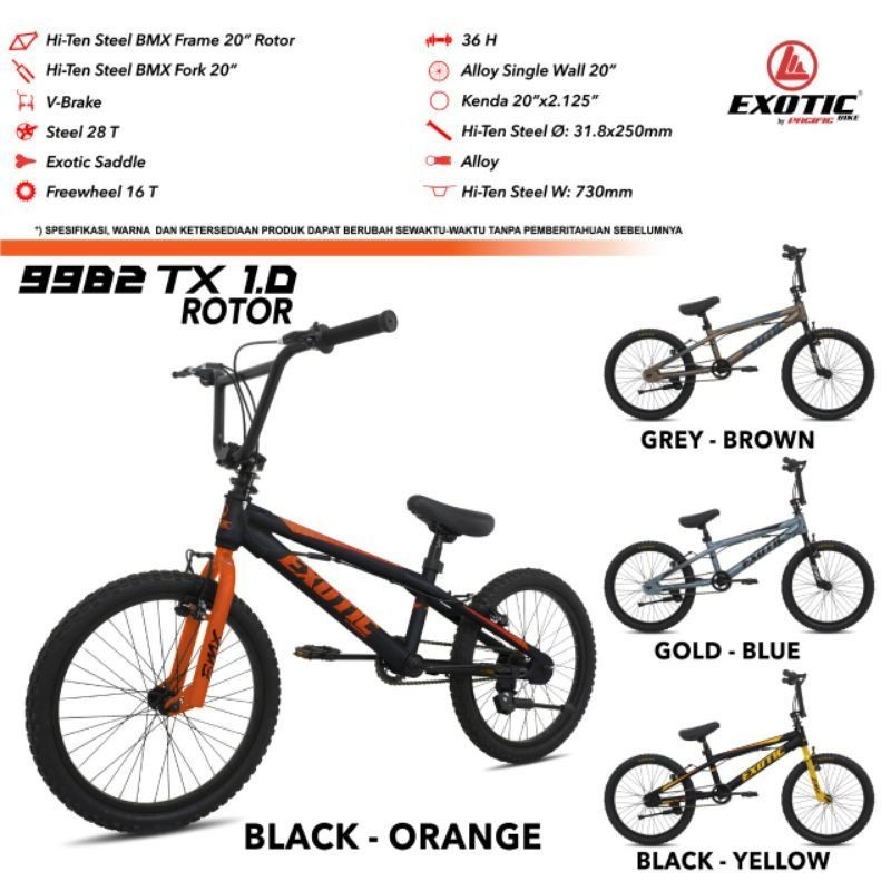 SEPEDA BMX 20 INCH EXOTIC 9982 TX 1.0 ROTOR / TIDAK ROTOR BARU 2023 MURAH ASLI
